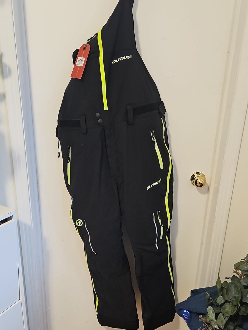 womans Black Snow Bib Pants with Neon Yellow Accents